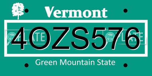 4OZS576 Vermont License Plate