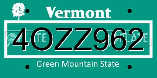 4OZZ962 Vermont License Plate