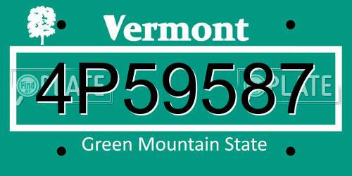 4P59587 Vermont License Plate