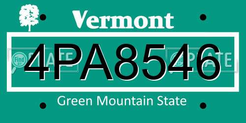 4PA8546 Vermont License Plate