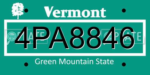 4PA8846 Vermont License Plate