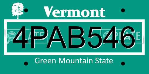 4PAB546 Vermont License Plate
