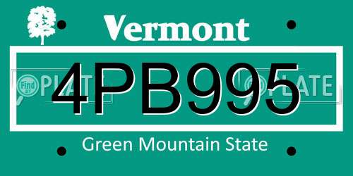 4PB995 Vermont License Plate