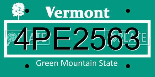 4PE2563 Vermont License Plate