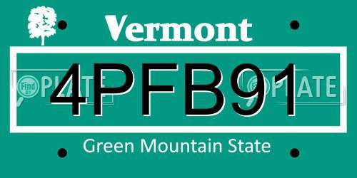4PFB91 Vermont License Plate