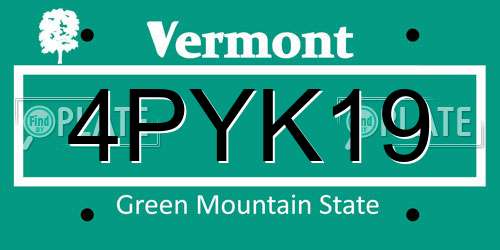 4PYK19 Vermont License Plate