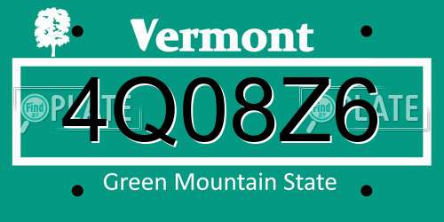 4Q08Z6 Vermont License Plate