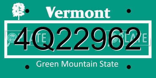 4Q22962 Vermont License Plate