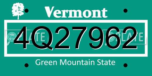 4Q27962 Vermont License Plate