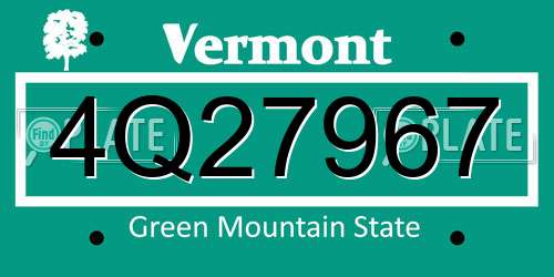 4Q27967 Vermont License Plate
