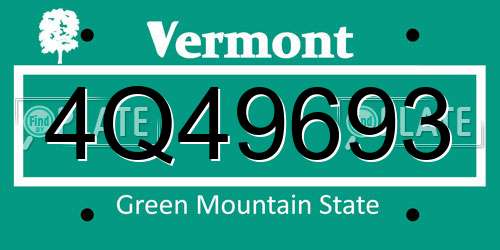 4Q49693 Vermont License Plate
