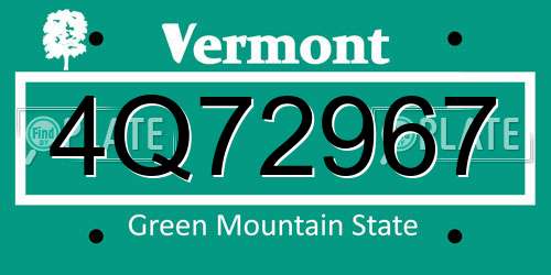 4Q72967 Vermont License Plate