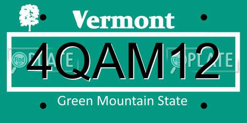 4QAM12 Vermont License Plate