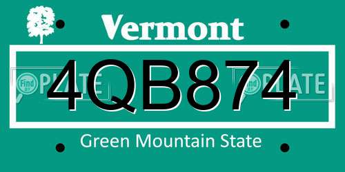 4QB874 Vermont License Plate