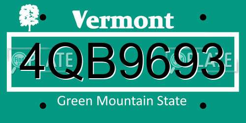 4QB9693 Vermont License Plate