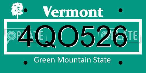 4QO526 Vermont License Plate