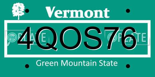 4QOS76 Vermont License Plate