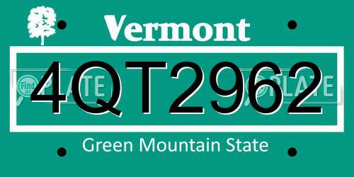 4QT2962 Vermont License Plate