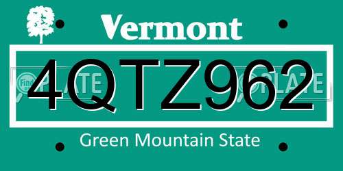 4QTZ962 Vermont License Plate