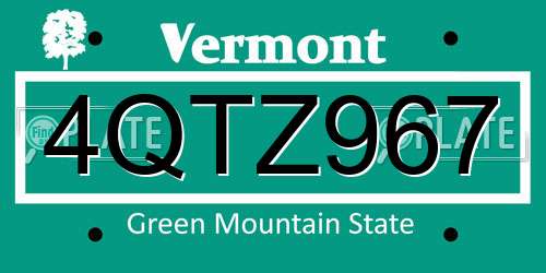 4QTZ967 Vermont License Plate