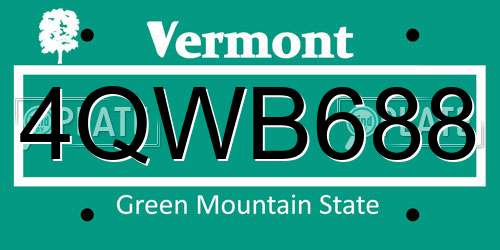 4QWB688 Vermont License Plate