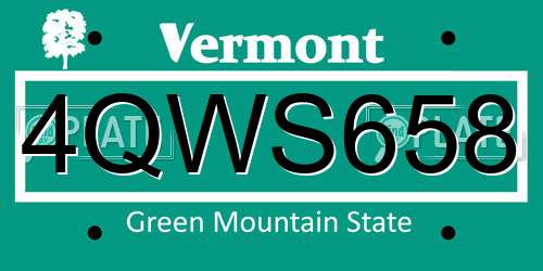 4QWS658 Vermont License Plate