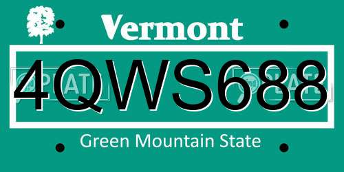 4QWS688 Vermont License Plate