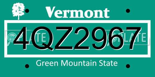 4QZ2967 Vermont License Plate