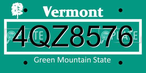 4QZ8576 Vermont License Plate