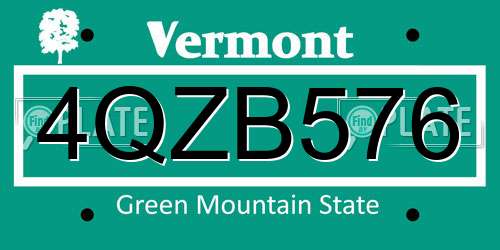 4QZB576 Vermont License Plate