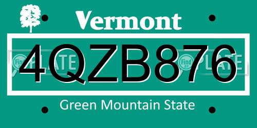 4QZB876 Vermont License Plate