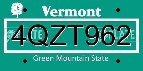 4QZT962 Vermont License Plate