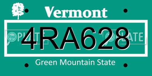 4RA628 Vermont License Plate