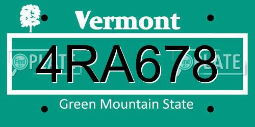 4RA678 Vermont License Plate