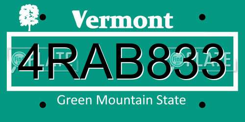 4RAB833 Vermont License Plate