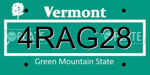 4RAG28 Vermont License Plate