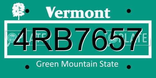 4RB7657 Vermont License Plate