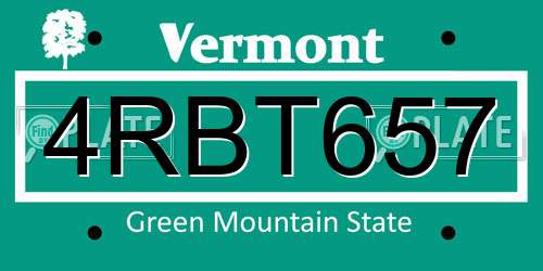 4RBT657 Vermont License Plate
