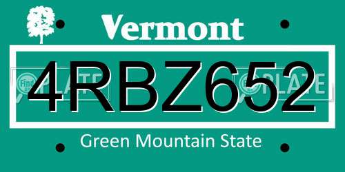 4RBZ652 Vermont License Plate