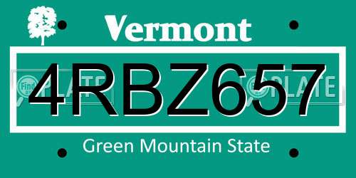 4RBZ657 Vermont License Plate