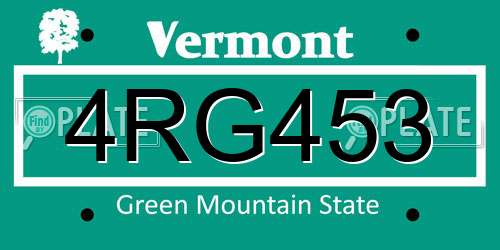 4RG453 Vermont License Plate