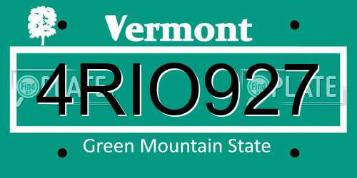 4RIO927 Vermont License Plate