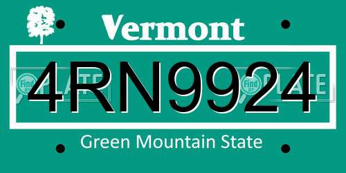 4RN9924 Vermont License Plate