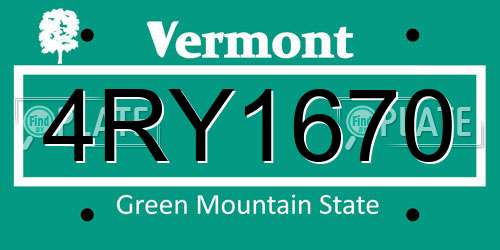 4RY1670 Vermont License Plate