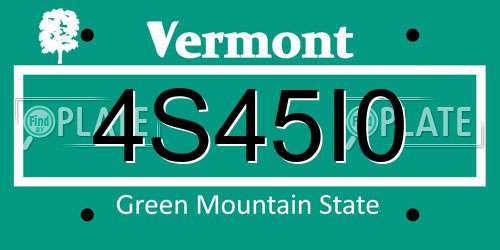4S45I0 Vermont License Plate