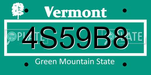 4S59B8 Vermont License Plate