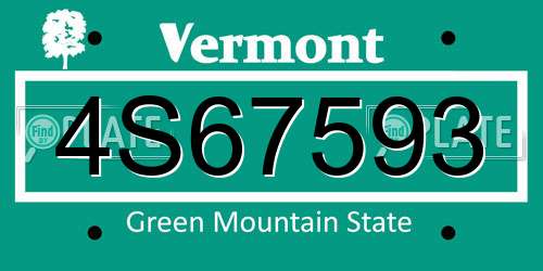 4S67593 Vermont License Plate