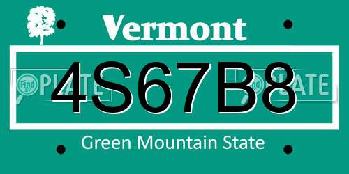 4S67B8 Vermont License Plate