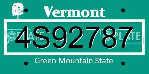 4S92787 Vermont License Plate