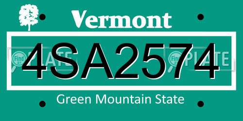4SA2574 Vermont License Plate